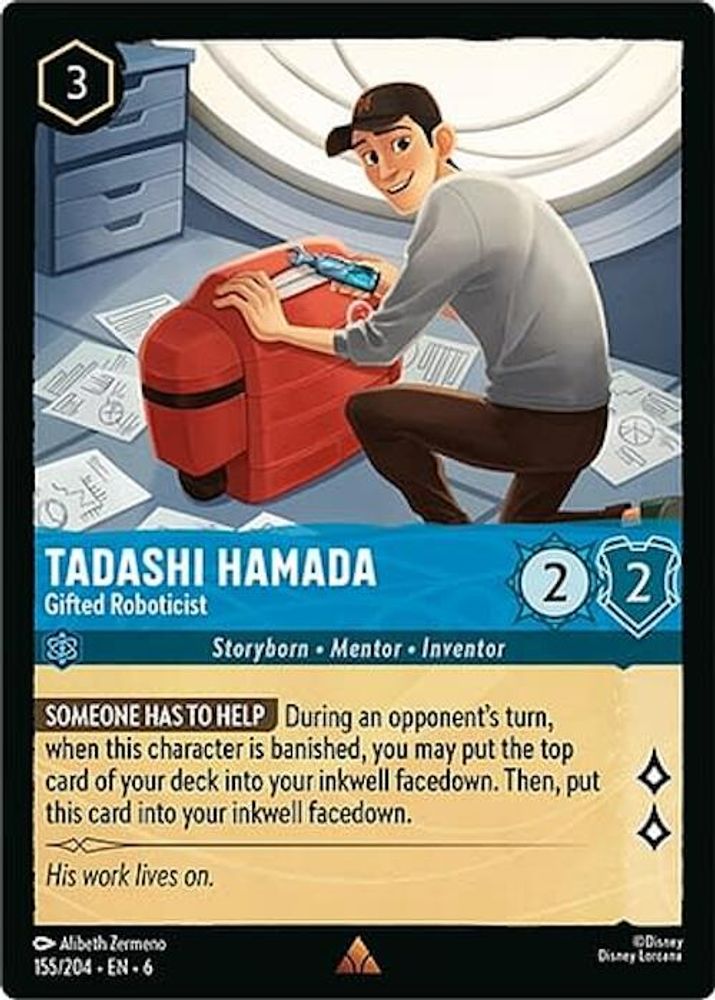 Tadashi Hamada - Gifted Roboticist 155/204 Rare Azurite Sea Lorcana Near Mint
