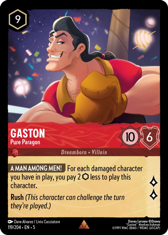 Gaston - Pure Paragon 119/204 Rare Shimmering Skies Lorcana Near Mint