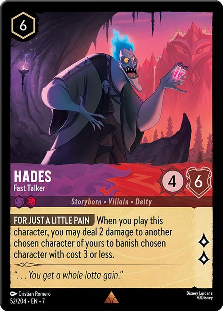 Hades - Fast Talker 52/204 Rare Archazia's Island Lorcana Near Mint