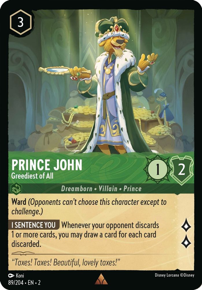 Prince John - Greediest of All 89/204 Rare Rise of the Floodborn Lorcana NM