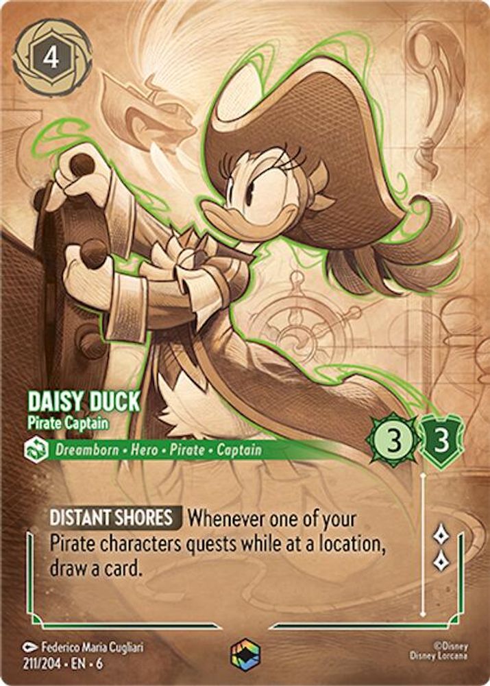 Daisy Duck - Pirate Captain (Enchanted) 211/204 Azurite Sea Lorcana Holo NM