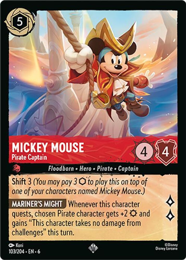 Mickey Mouse - Pirate Captain 103/204 Super Rare Azurite Sea Lorcana Near Mint