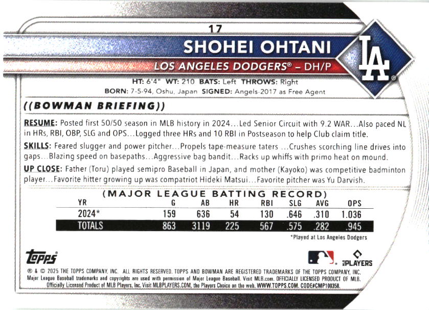 2025 Bowman Shohei Ohtani baseball