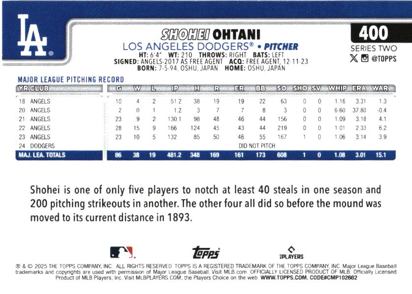 2025 Topps Shohei Ohtani baseball