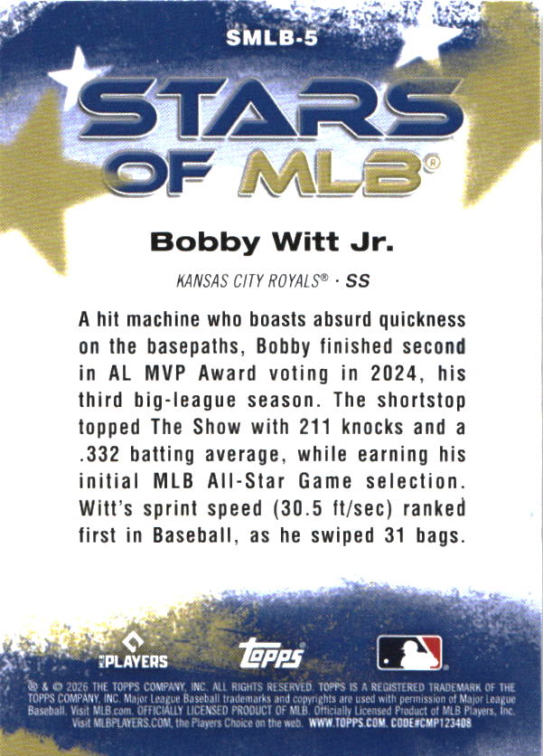 2026 Topps Bobby Witt Jr. Stars of MLB baseball