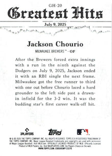 2026 Topps Jackson Chourio 2025 Greatest Hits Pink Foil baseball