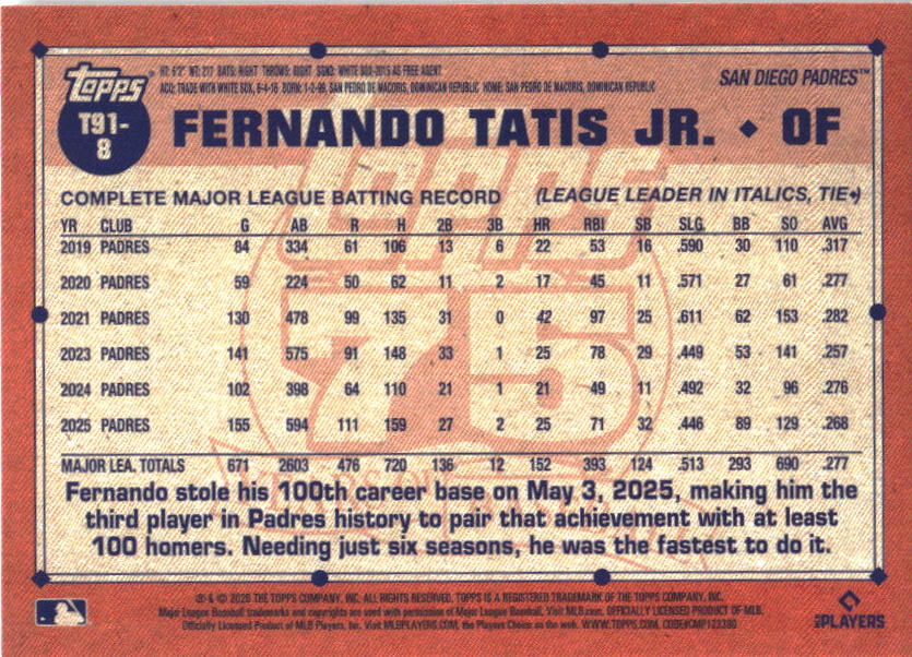 2026 Topps Fernando Tatis Jr. 1991 Topps Baseball Crackle Foil baseball