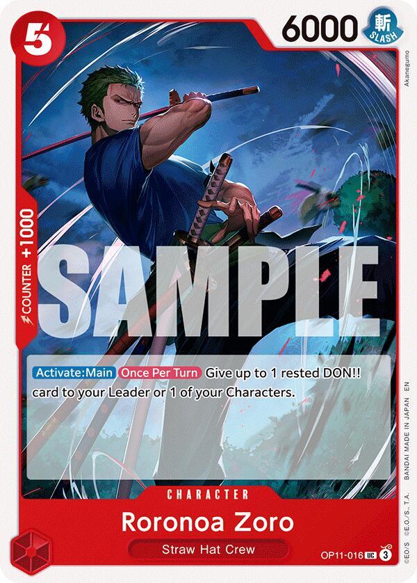 Roronoa Zoro OP11-016 Uncommon A Fist of Divine Speed One Piece Near Mint