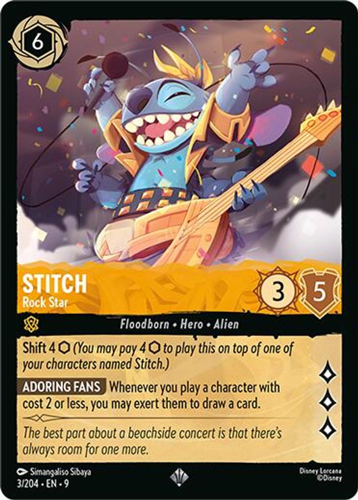 Stitch - Rock Star 3/204 Super Rare Fabled Lorcana Near Mint
