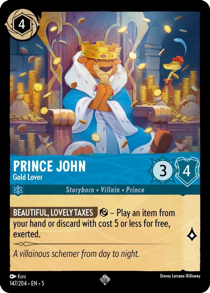 Prince John - Gold Lover 147/204 Super Rare Shimmering Skies Lorcana Near Mint