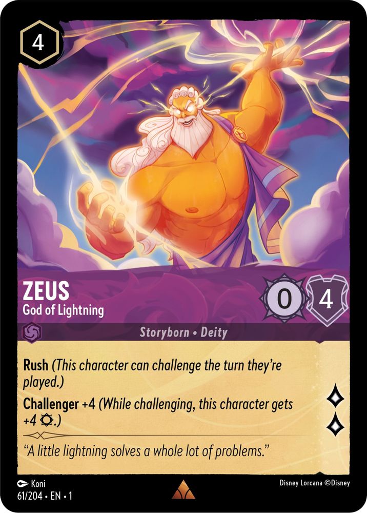 Zeus - God of Lightning 61/204 Rare The First Chapter Lorcana Near Mint
