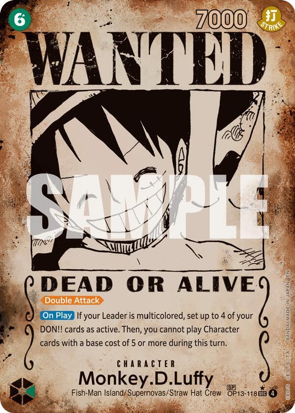 Monkey.D.Luffy (118) (Wanted Poster) OP13-118 Carrying On His Will One Piece Foil NM