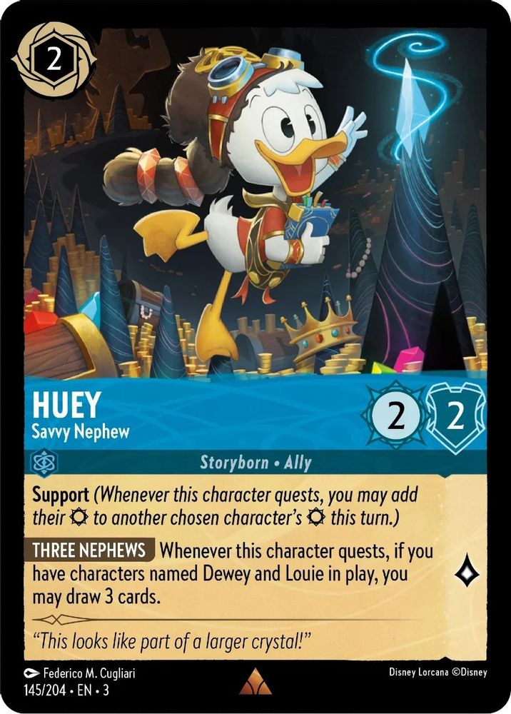 Huey - Savvy Nephew 145/204 Rare Into the Inklands Lorcana Near Mint