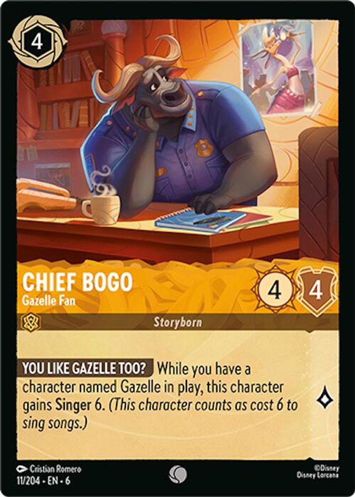 Chief Bogo - Gazelle Fan 11/204 Common Azurite Sea Lorcana Near Mint