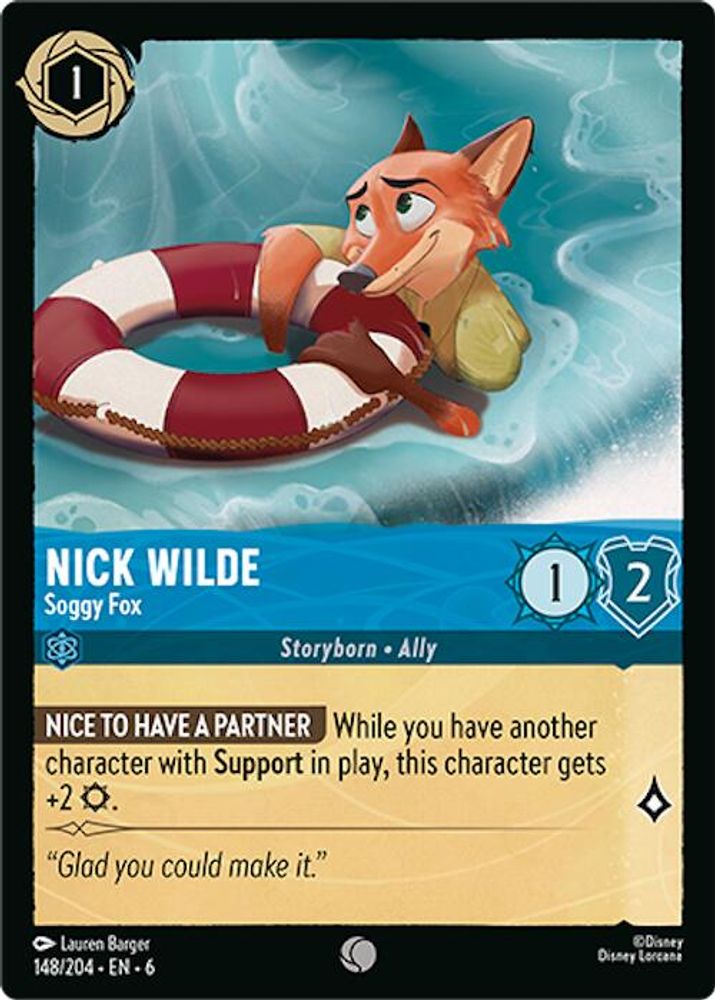 Nick Wilde - Soggy Fox 148/204 Common Azurite Sea Lorcana Near Mint