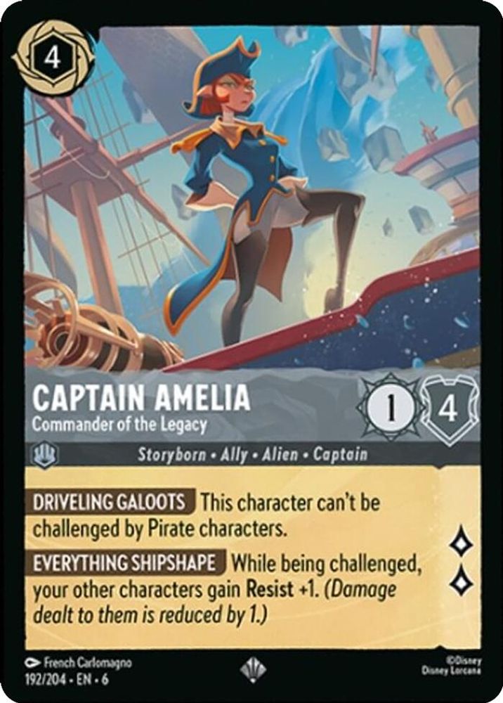 Captain Amelia - Commander of the Legacy 192/204 Azurite Sea Lorcana NM