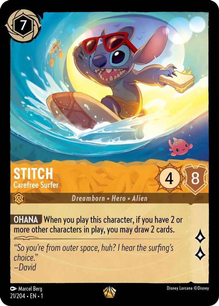 Stitch - Carefree Surfer 21/204 Legendary The First Chapter Lorcana Near Mint