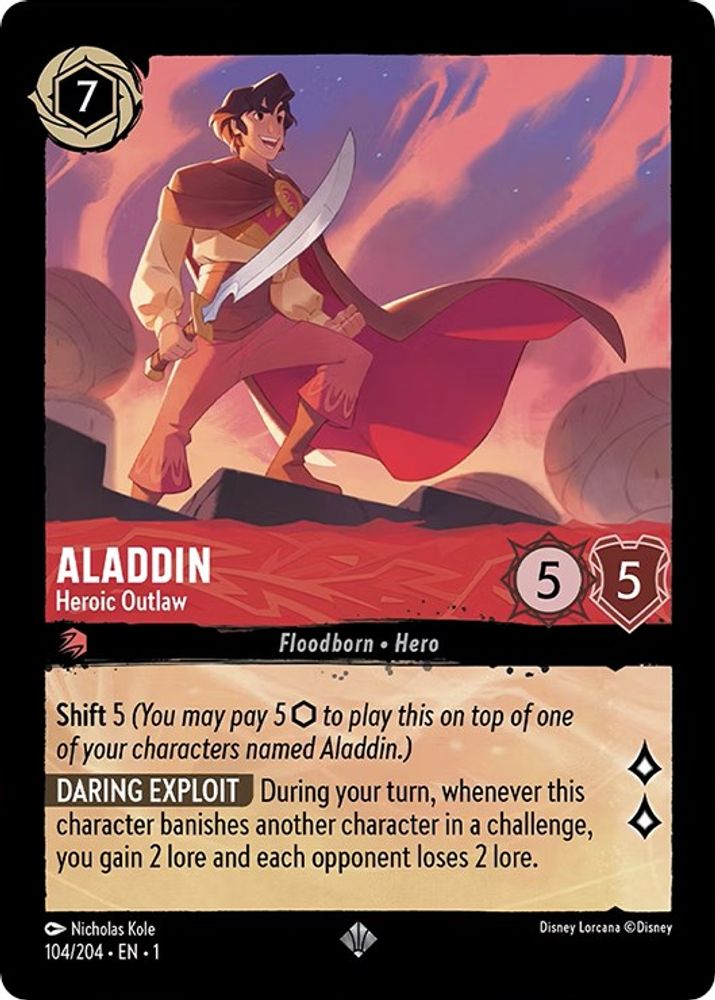 Aladdin - Heroic Outlaw 104/204 Super Rare The First Chapter Lorcana Near Mint