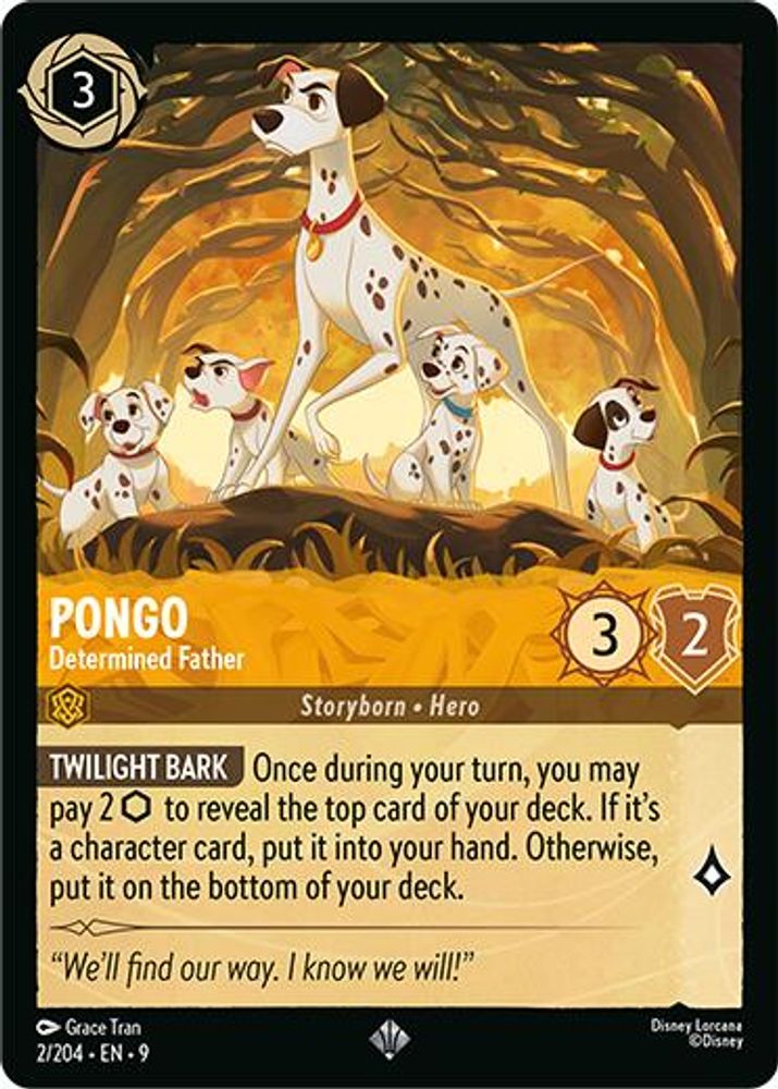 Pongo - Determined Father 2/204 Super Rare Fabled Lorcana Near Mint
