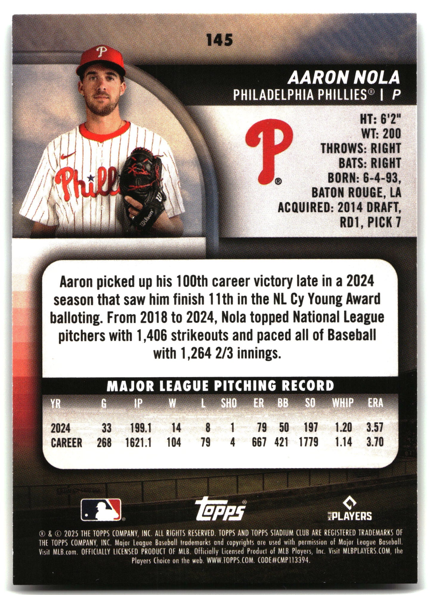 Aaron Nola - 2025 Stadium Club - #145 back