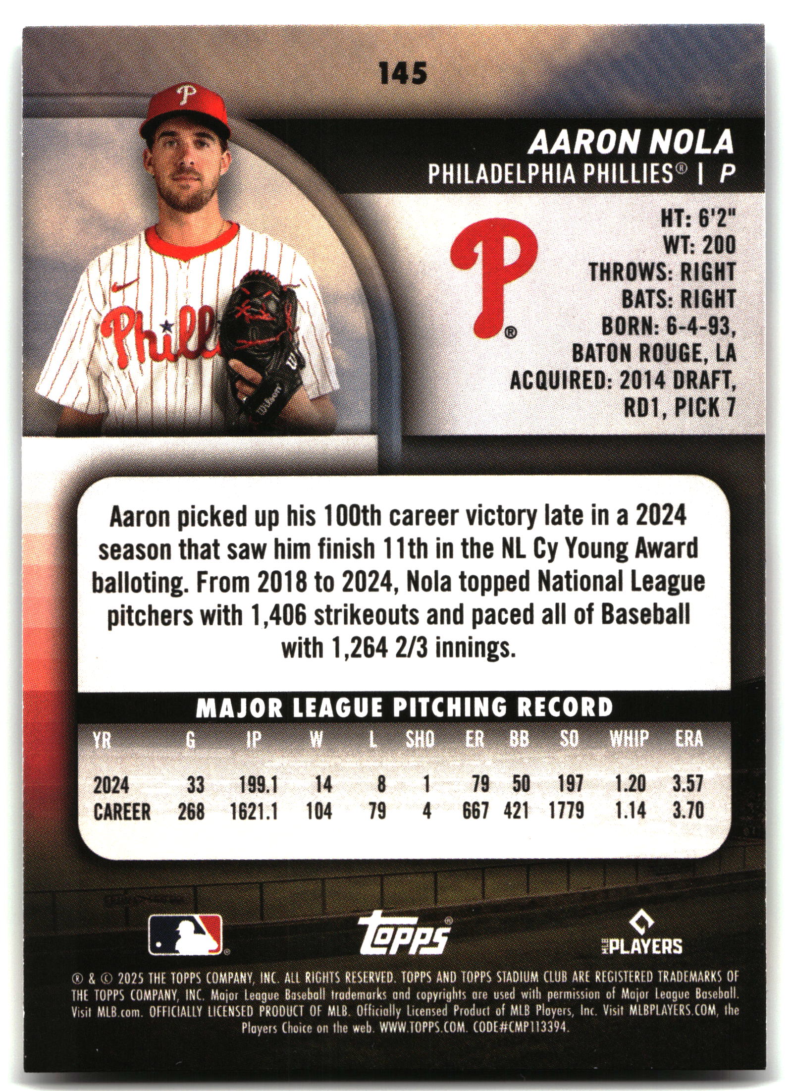 Aaron Nola - 2025 Stadium Club - #145 back