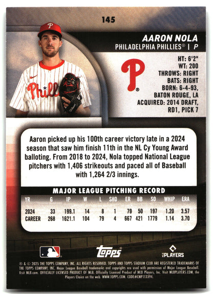 Aaron Nola - 2025 Stadium Club - #145 back