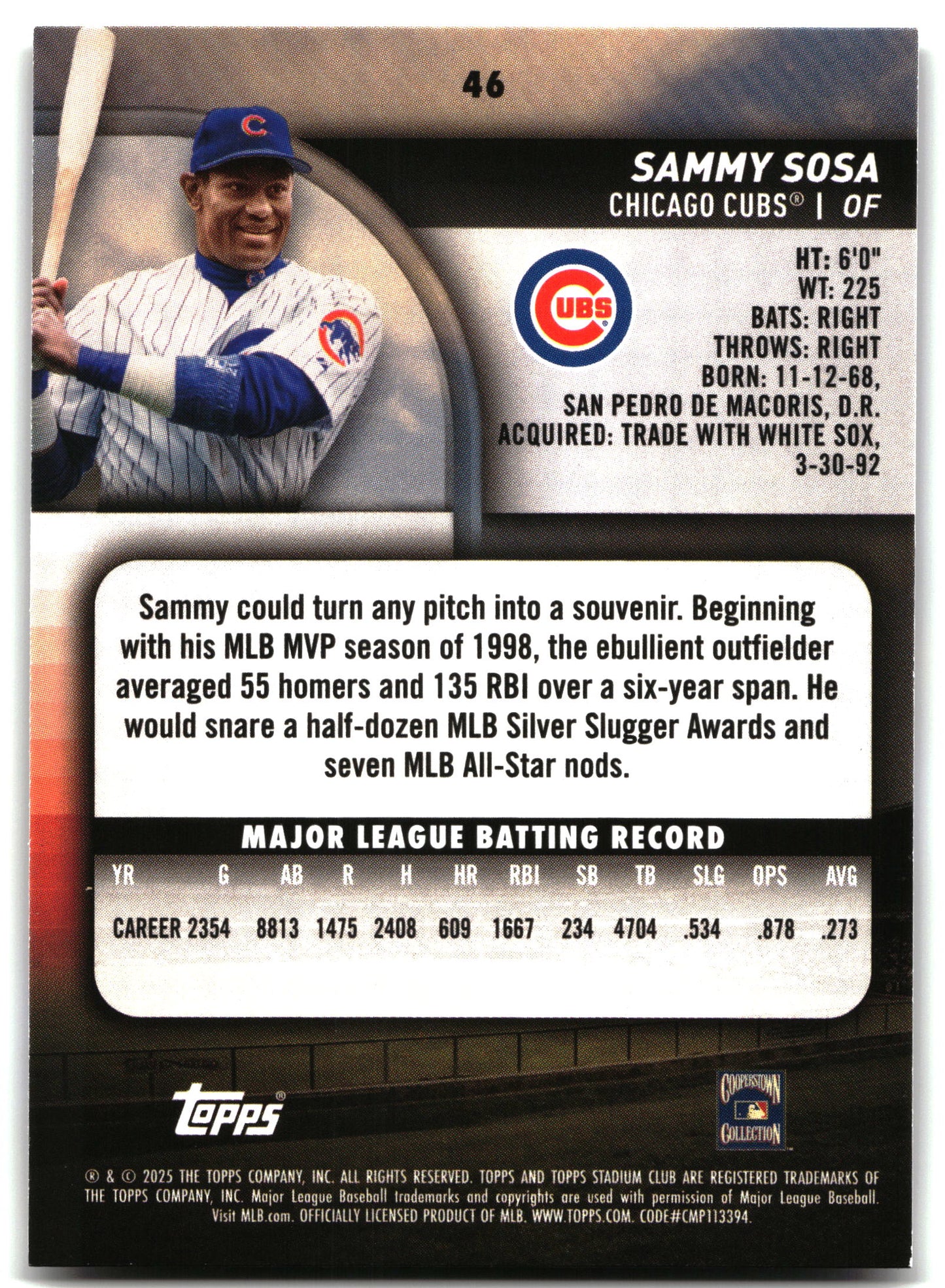 Sammy Sosa - 2025 Stadium Club - #46 back