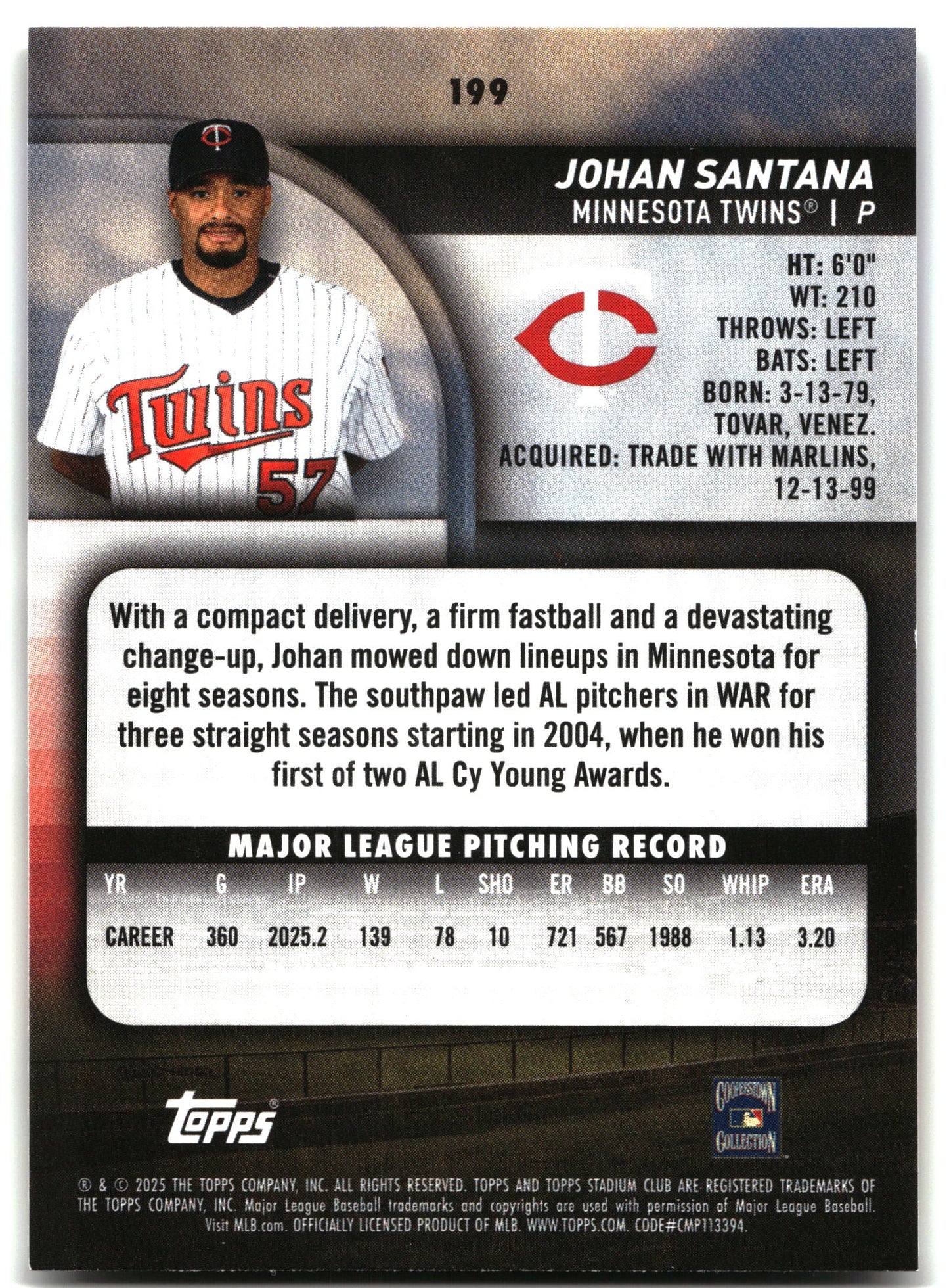 Johan Santana - 2025 Stadium Club - #199 back