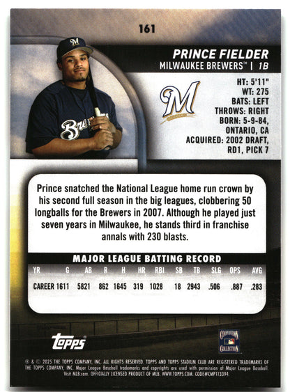 Prince Fielder - 2025 Stadium Club - #161 back