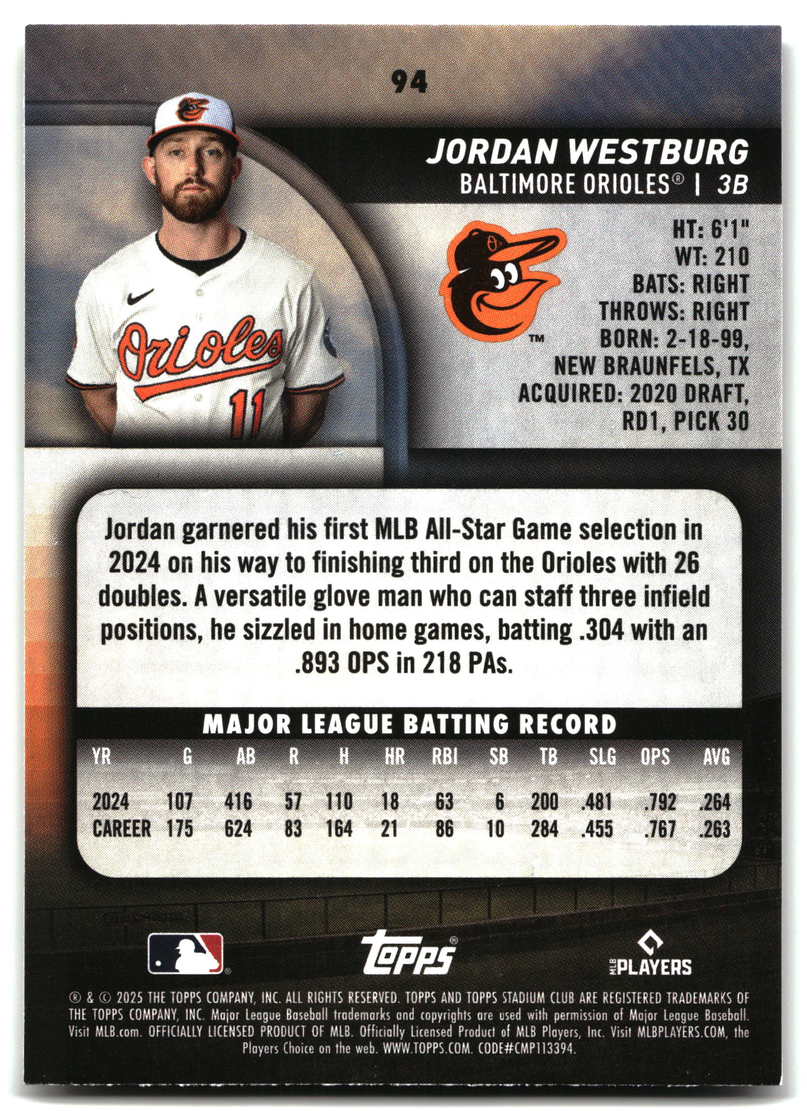 Jordan Westburg - 2025 Stadium Club - #94 back