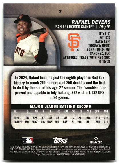 Rafael Devers - 2025 Stadium Club - #7 back