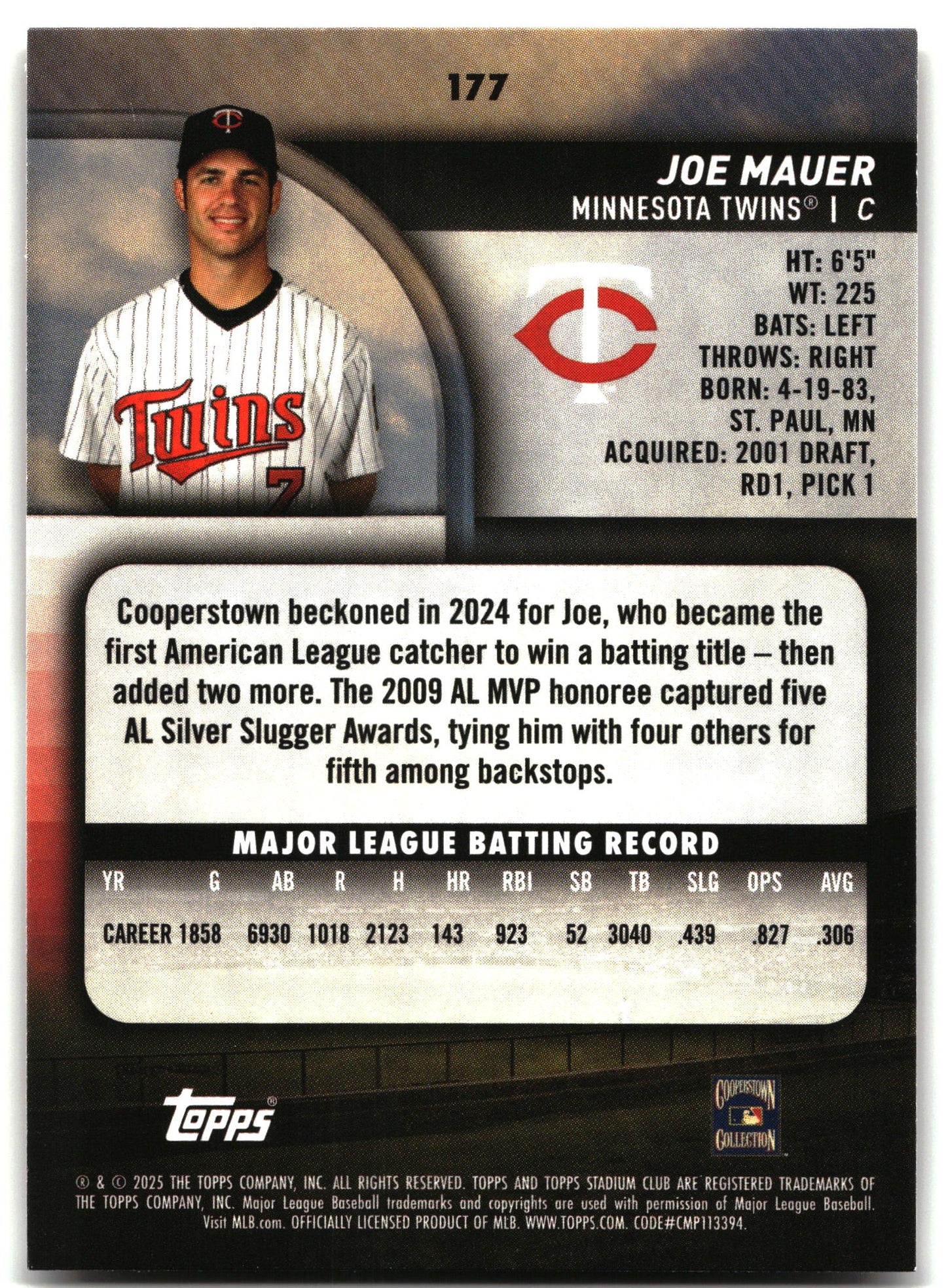 Joe Mauer - 2025 Stadium Club - #177 back