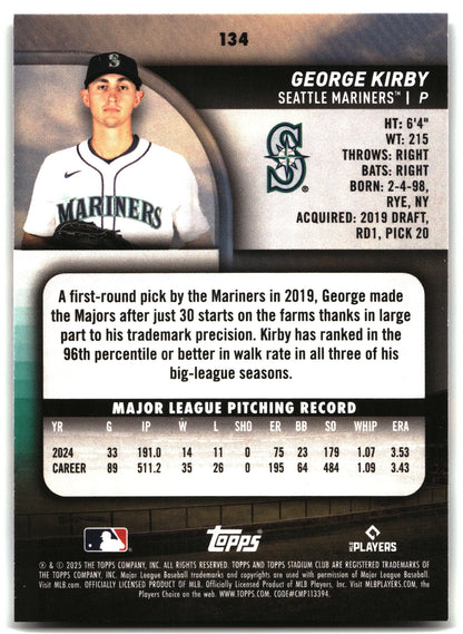 George Kirby - 2025 Stadium Club - #134 back