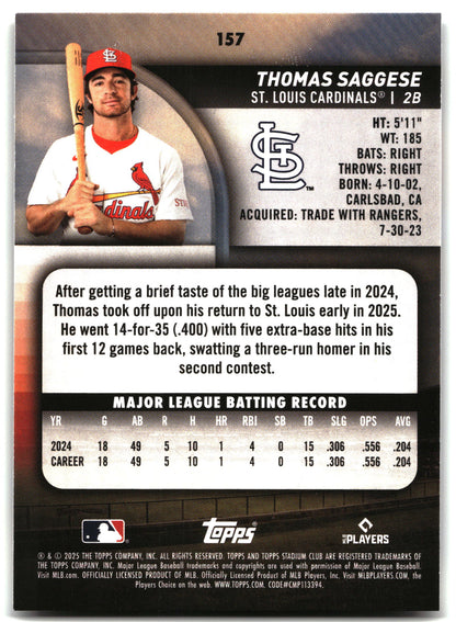 Thomas Saggese - 2025 Stadium Club - #157 back