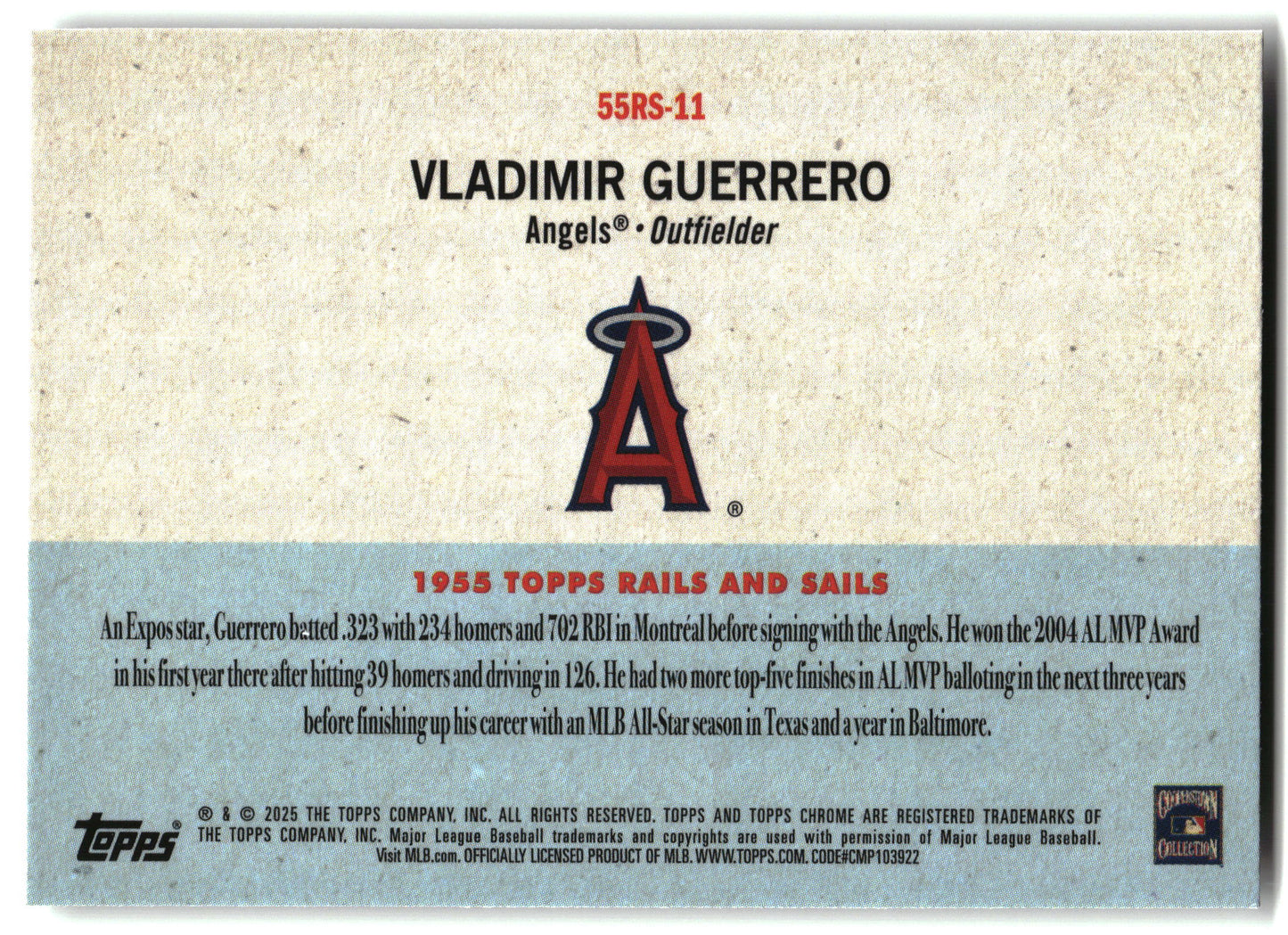 2025 Topps Chrome Platinum #55RS-11 Vladimir Guerrero 1955 Topps Rails and Sails back