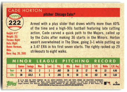 2025 Topps Chrome Platinum #222 Cade Horton back