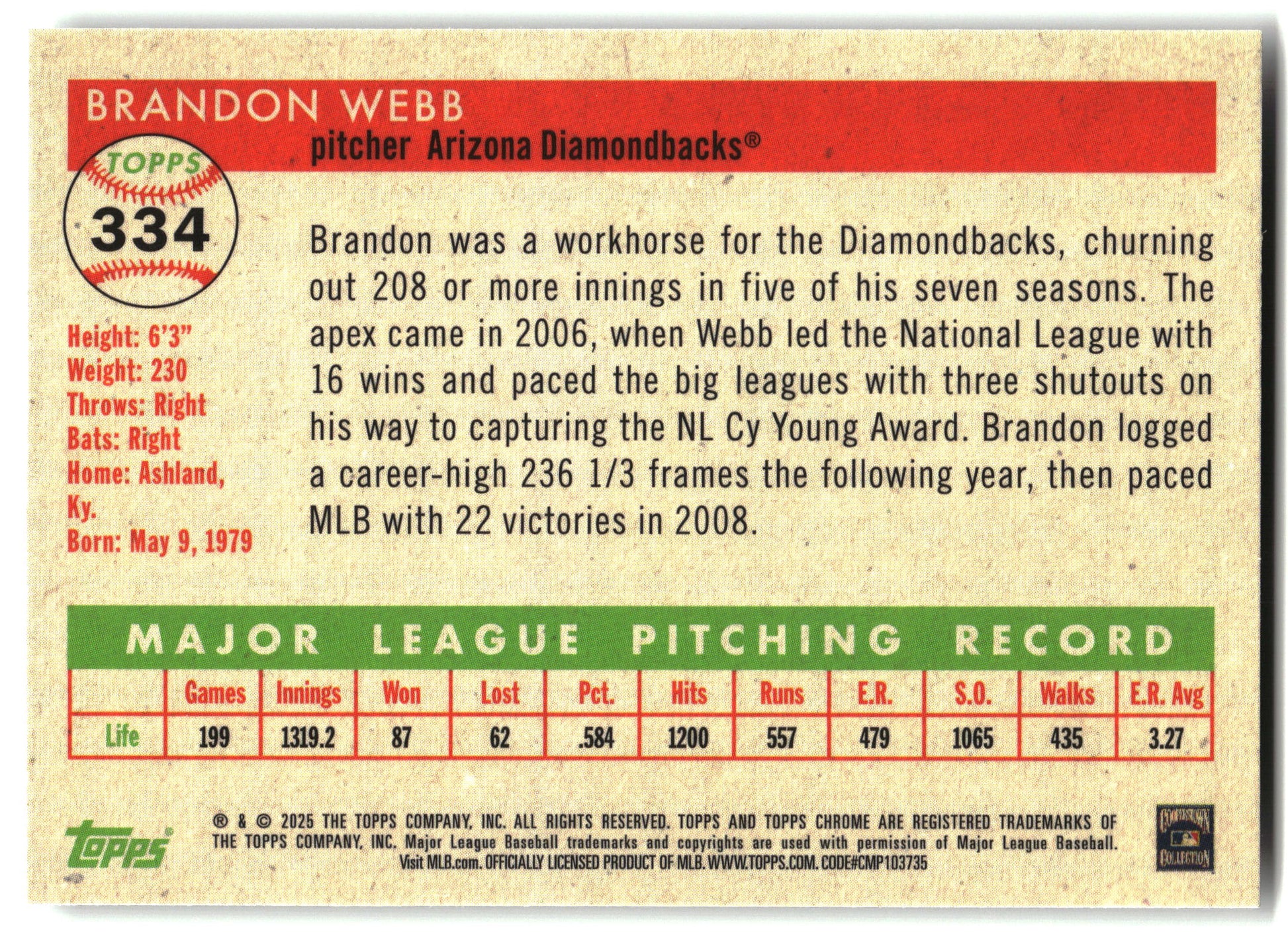 2025 Topps Chrome Platinum #334 Brandon Webb back