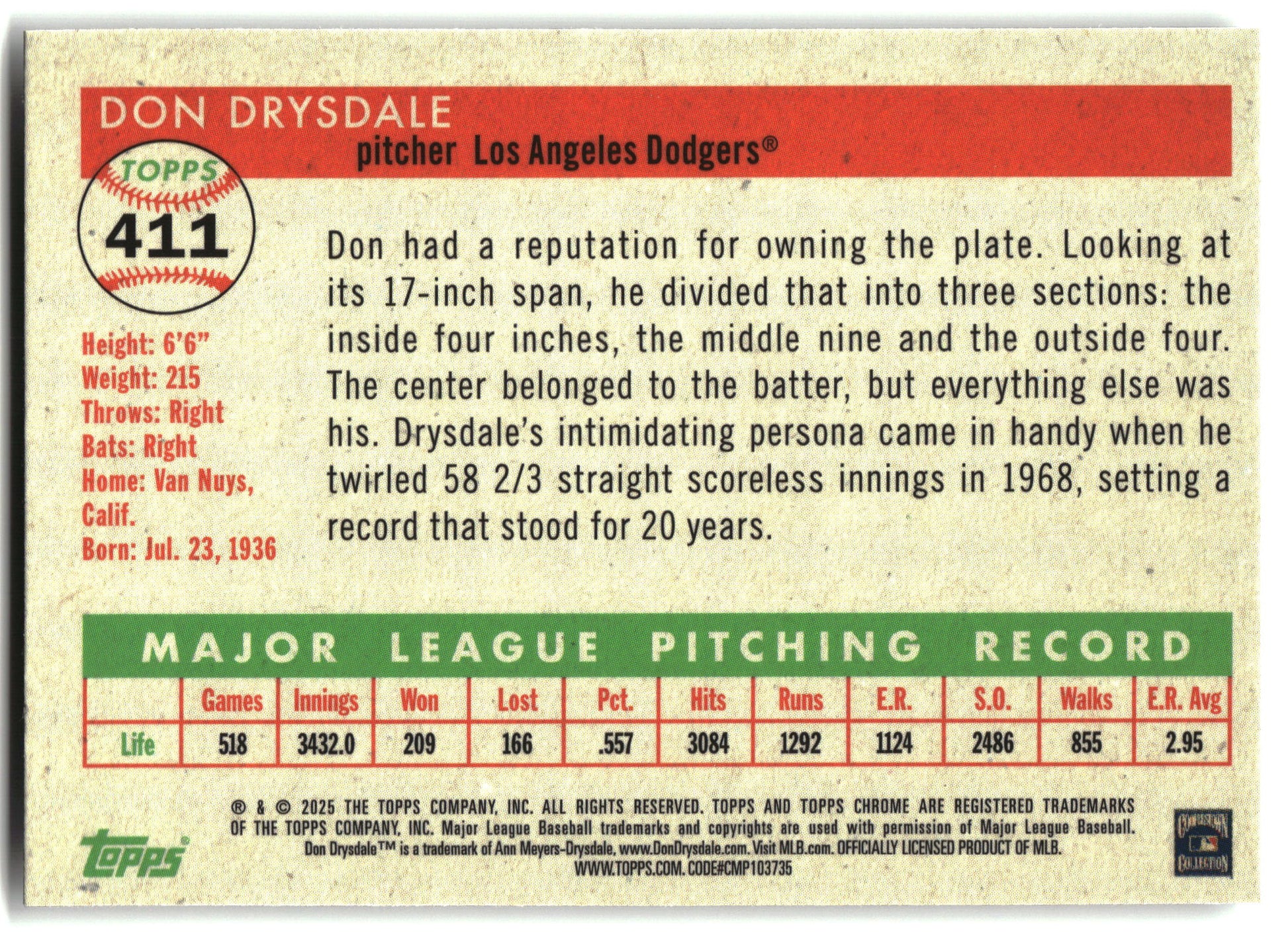 2025 Topps Chrome Platinum #411 Don Drysdale back