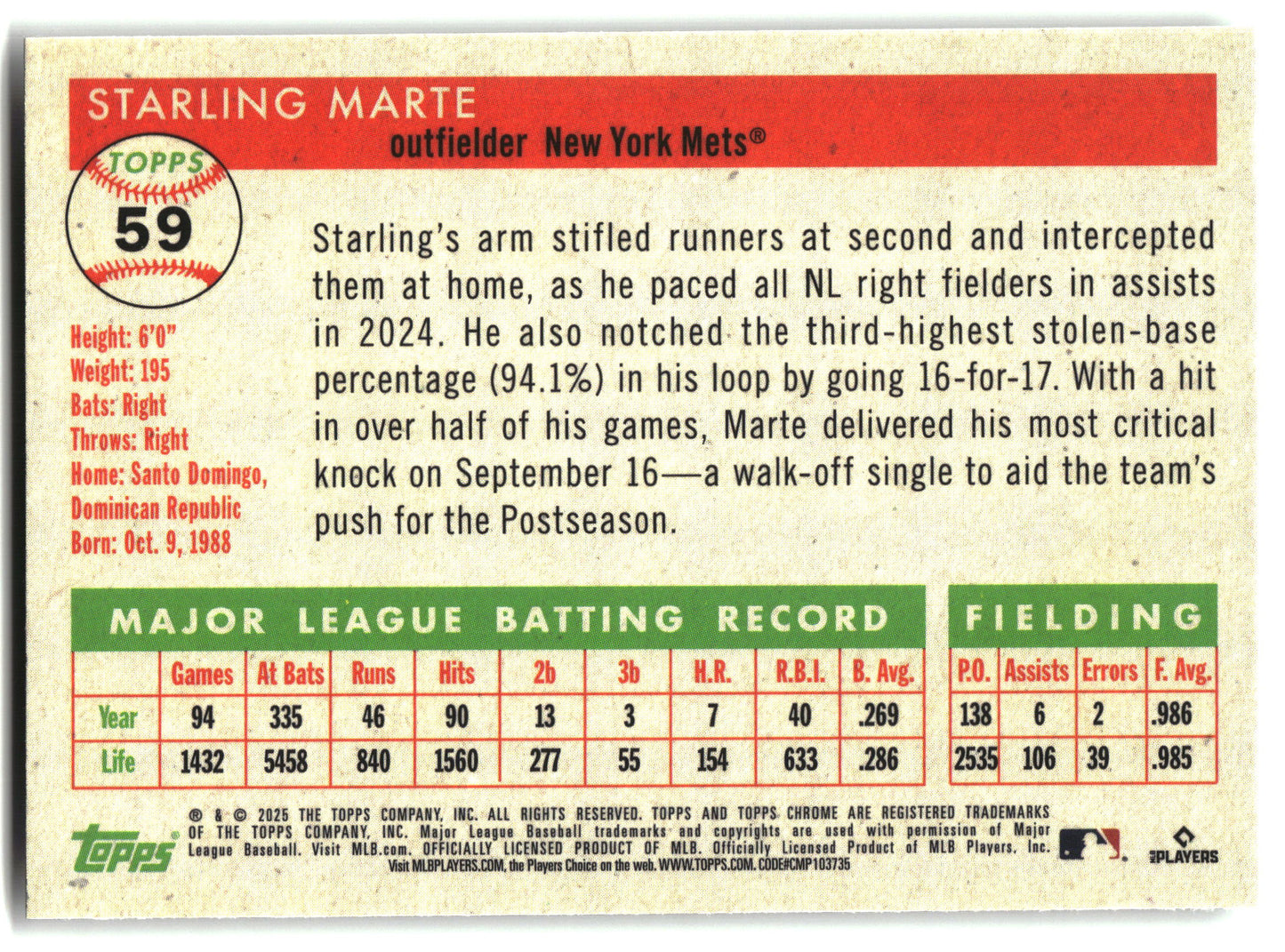 2025 Topps Chrome Platinum #59 Starling Marte back