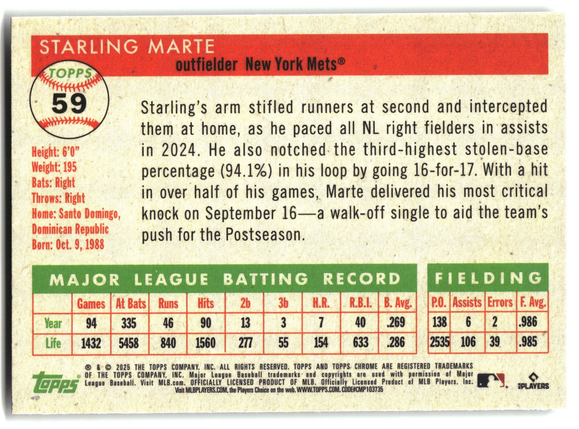 2025 Topps Chrome Platinum #59 Starling Marte back