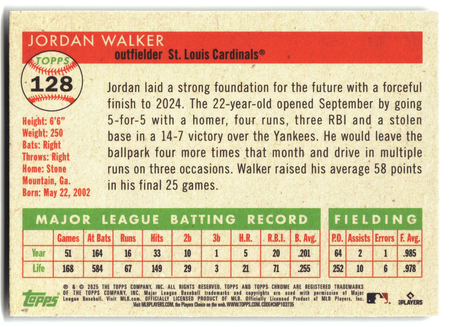 2025 Topps Chrome Platinum #128 Jordan Walker back