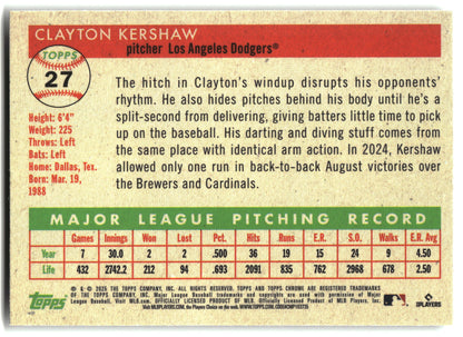 2025 Topps Chrome Platinum #27 Clayton Kershaw back