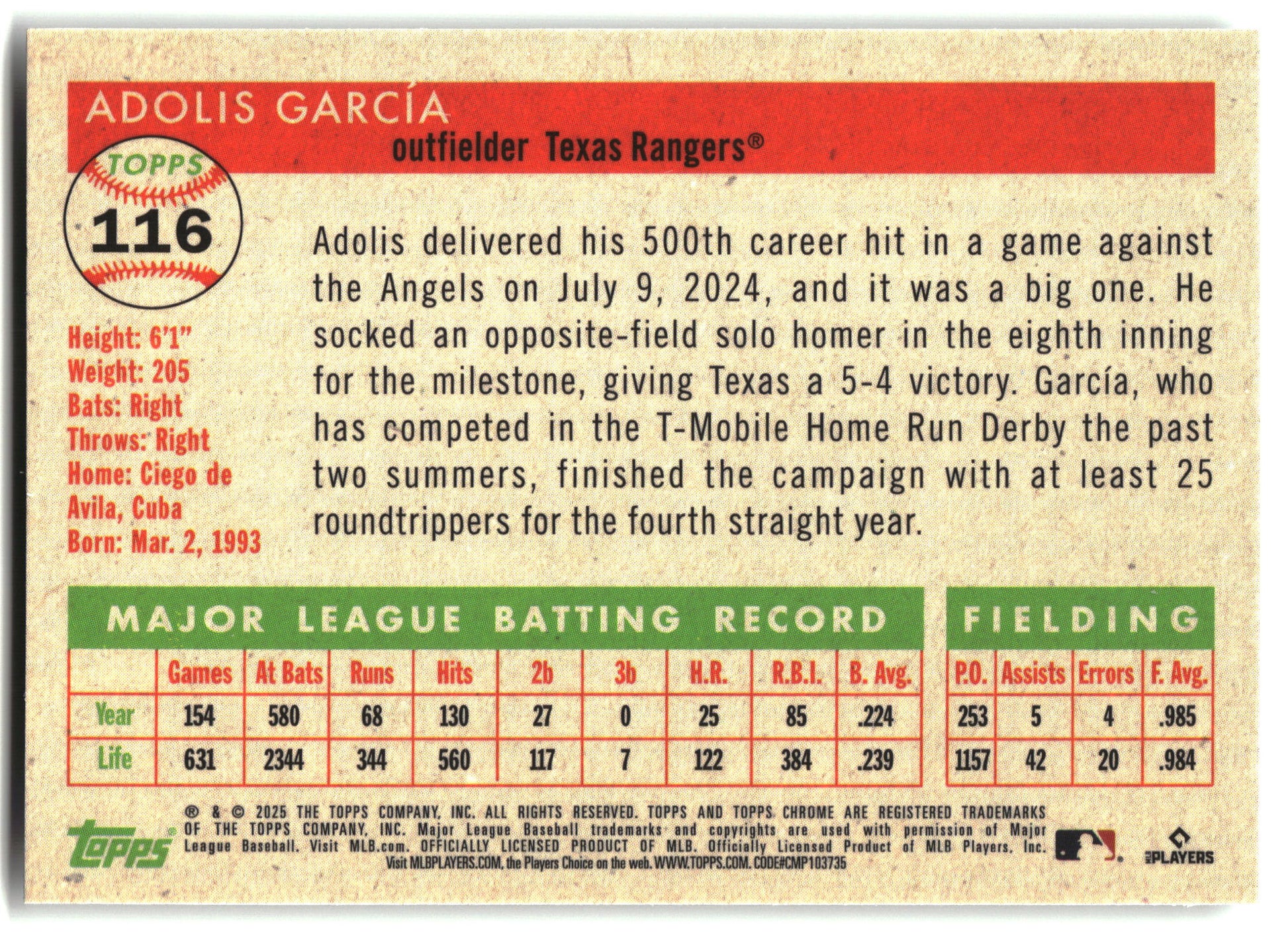 2025 Topps Chrome Platinum #116 Adolis García back