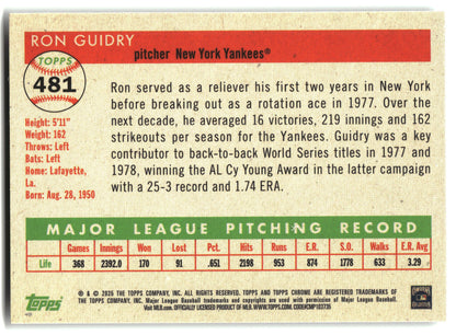 2025 Topps Chrome Platinum #481 Ron Guidry back