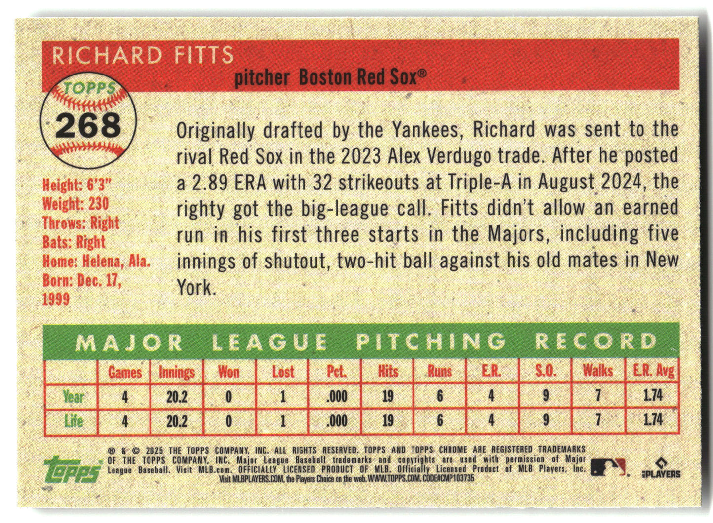 2025 Topps Chrome Platinum #268 Richard Fitts back