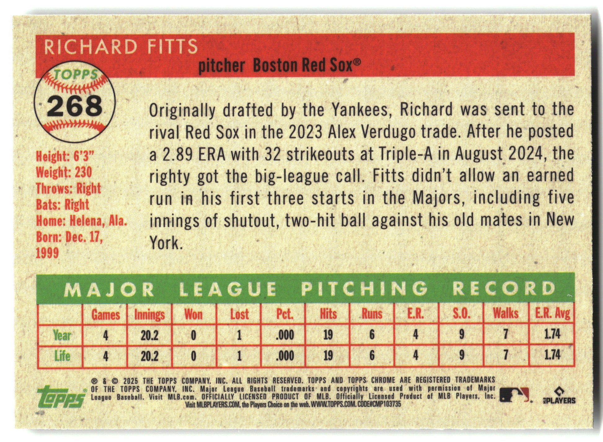 2025 Topps Chrome Platinum #268 Richard Fitts back