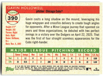 2025 Topps Chrome Platinum #390 Gavin Hollowell back