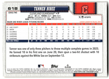 2026 Topps #618 Tanner Bibee Holiday back
