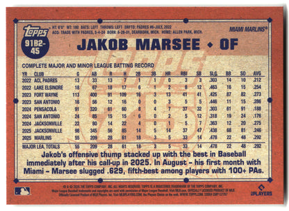 2026 Topps #91B2-45 Jakob Marsee 1991 Topps Baseball 35th (Series Two) back