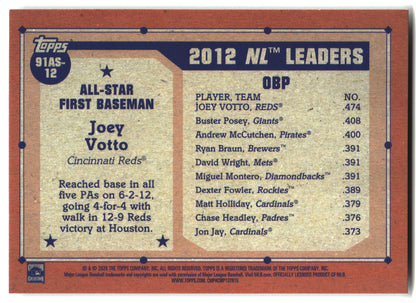2026 Topps #91AS-12 Joey Votto 1991 Topps Baseball 35th Anniversary All-Stars back